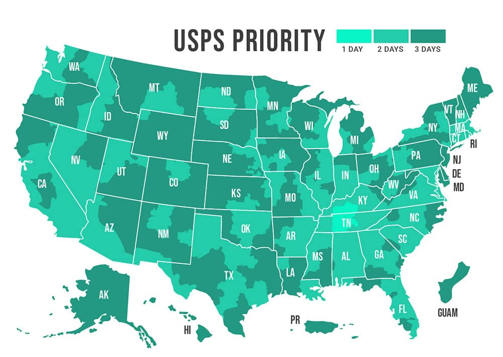 USPS Priority Shipping Map