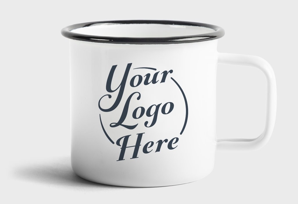 Branded white enamel mug