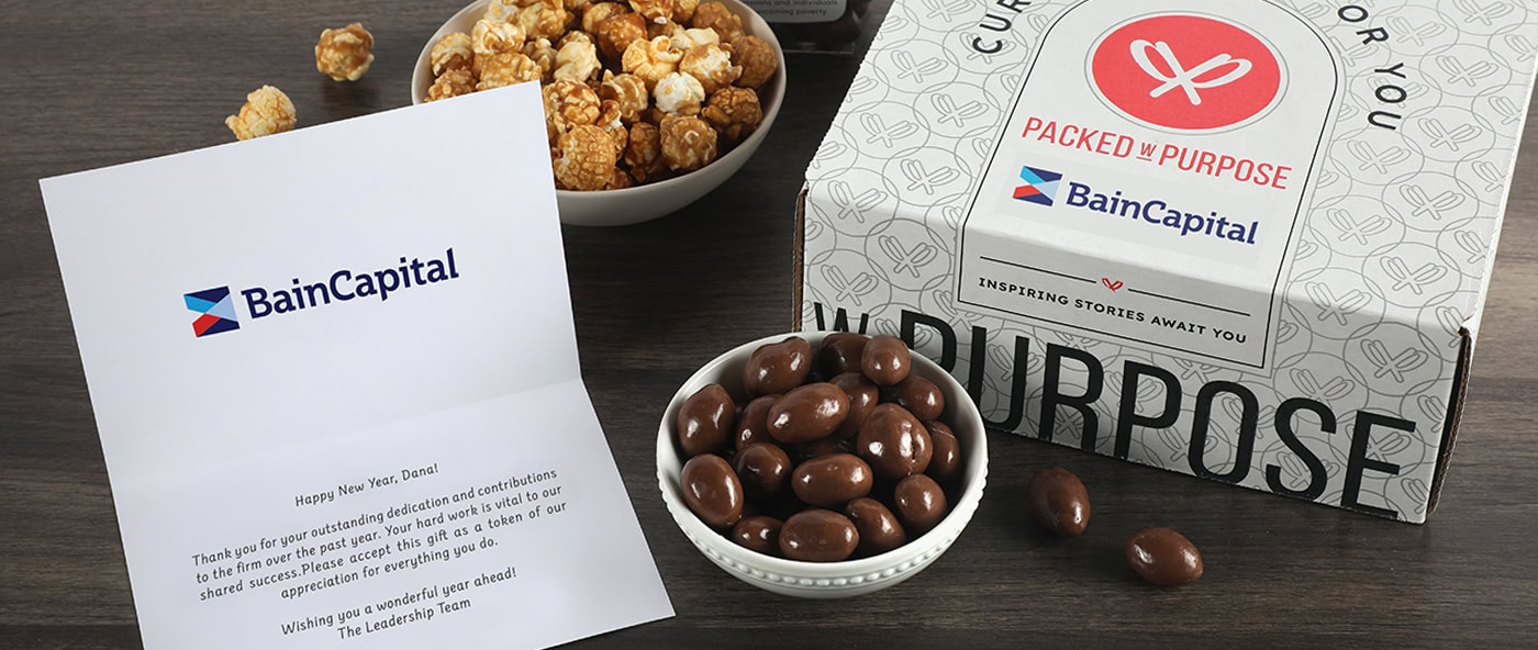 Bain Capital branded gift box and treats