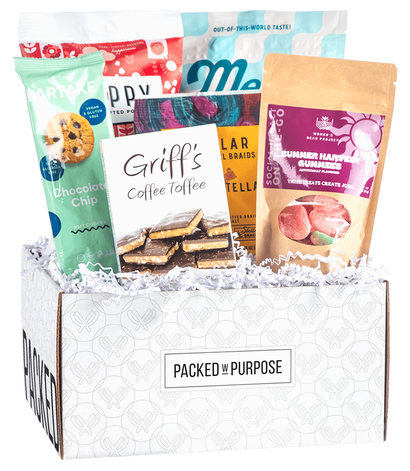 Open gift box filled with treats