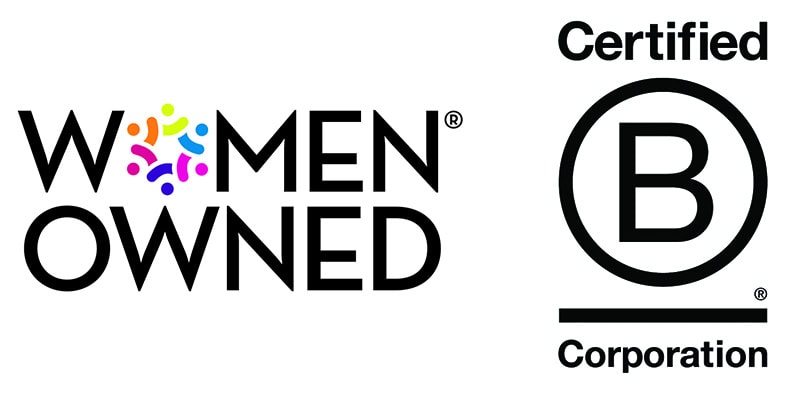 Women Owned and B-Corp badges