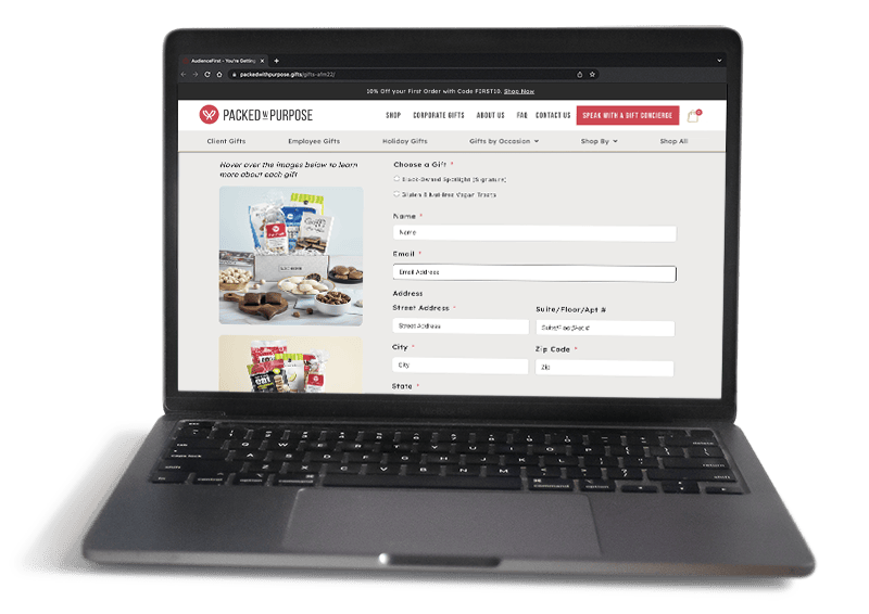 Laptop showing our gifting portal