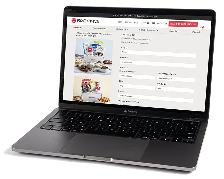 Laptop displaying our Gifting Portal