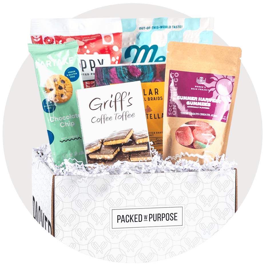 Open gift box filled with treats