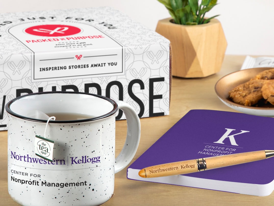 Custom branded gift box on a desktop