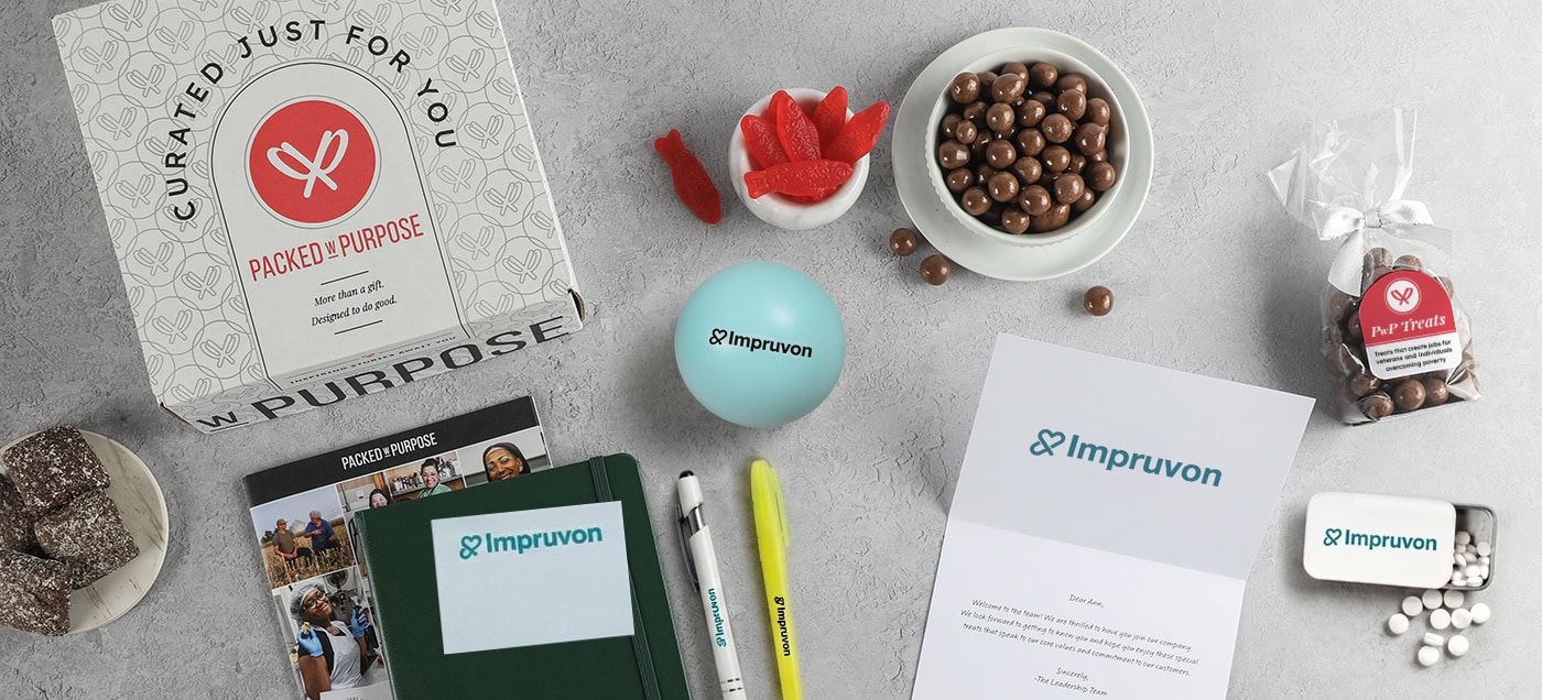 Overhead image of a custom gift with medical software branding