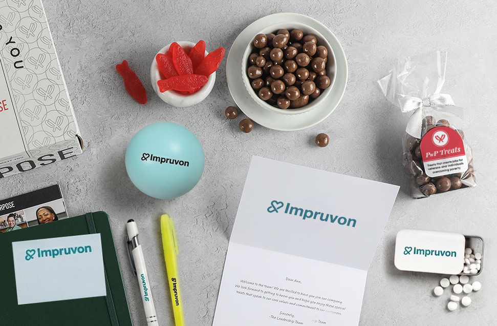 Overhead image of a custom gift with medical software branding