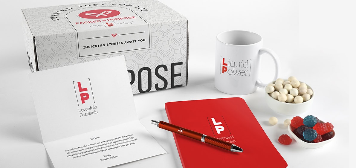 A National law firm custom branded Packed with Purpose gift