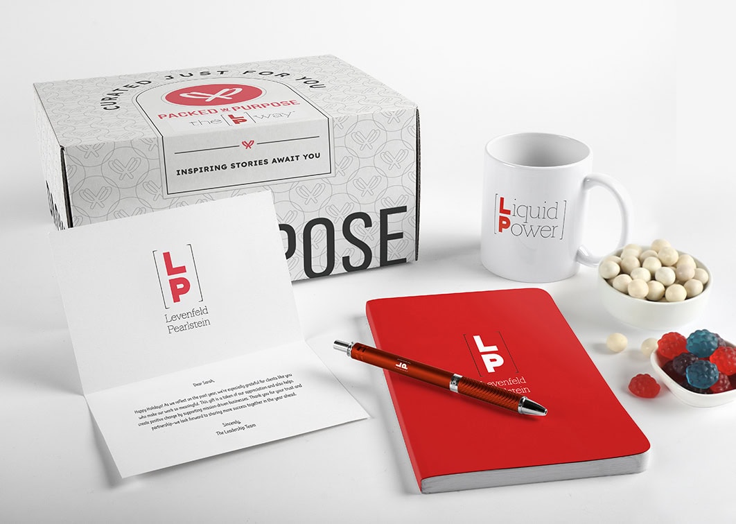 A National law firm custom branded Packed with Purpose gift