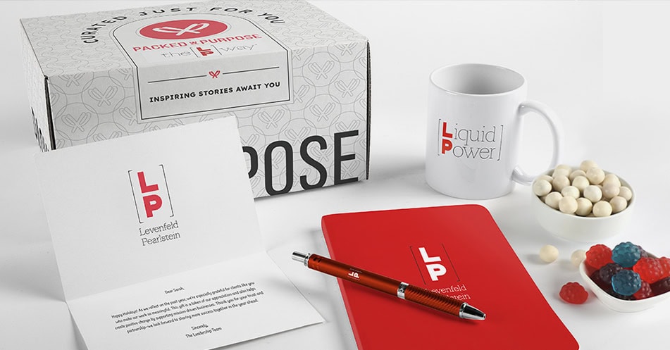 A National law firm custom branded Packed with Purpose gift
