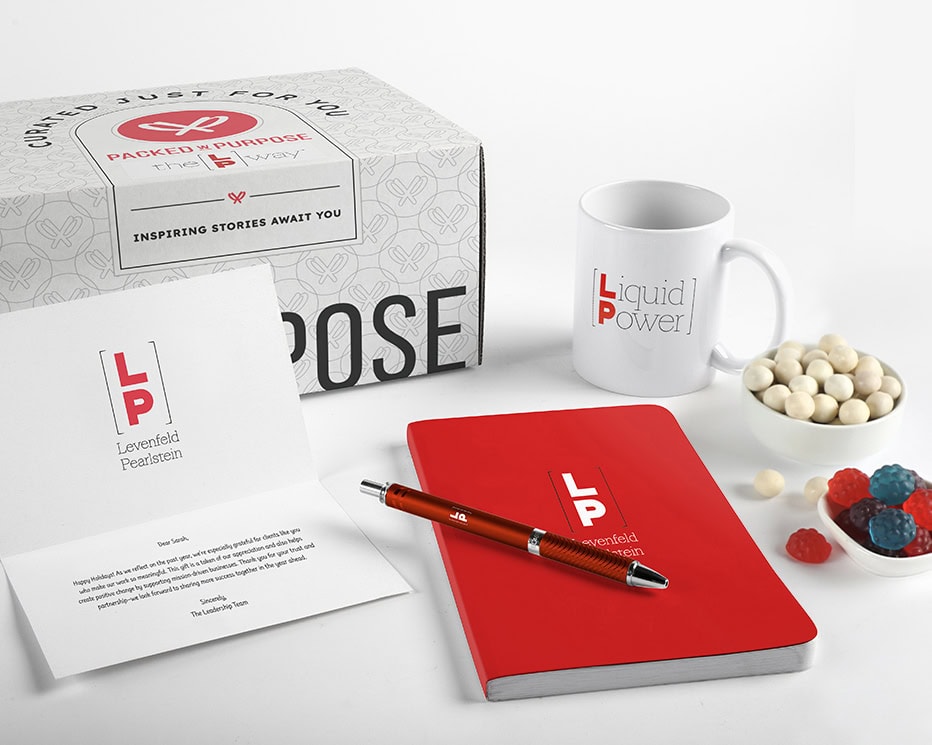 A National law firm custom branded Packed with Purpose gift