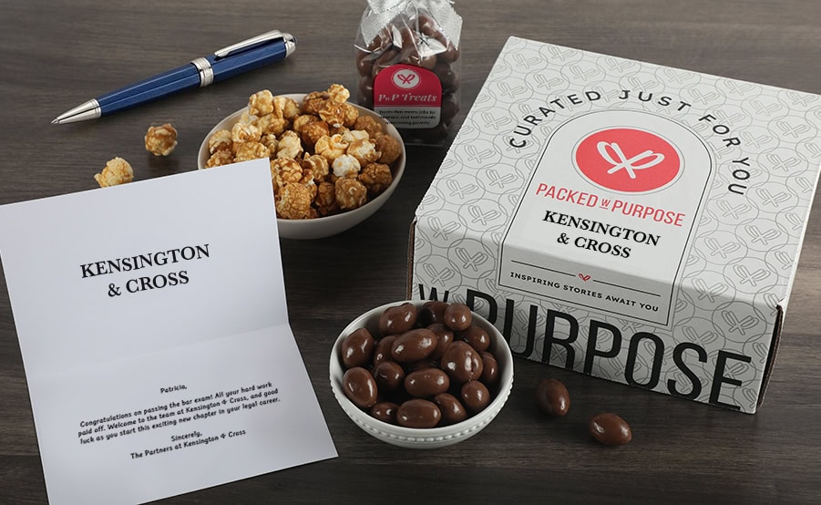 Packed with Purpose gift box on the desk of a law firm